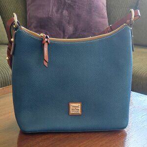 Dooney & Bourke Blue Pebble Leather Handbag with Brown Leather Trim